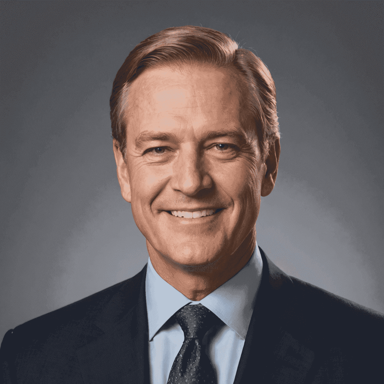 Headshot of John Smith, a middle-aged man in a suit and tie, smiling confidently