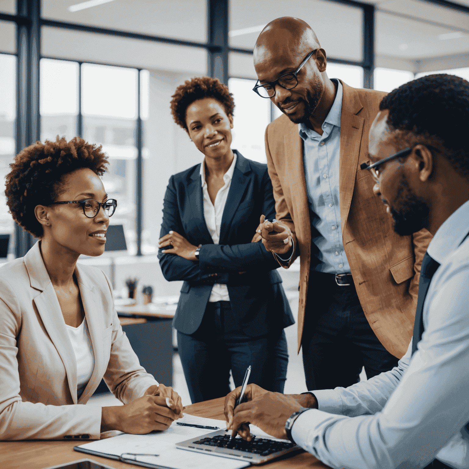 South African business professionals discussing technology strategy in a modern office setting