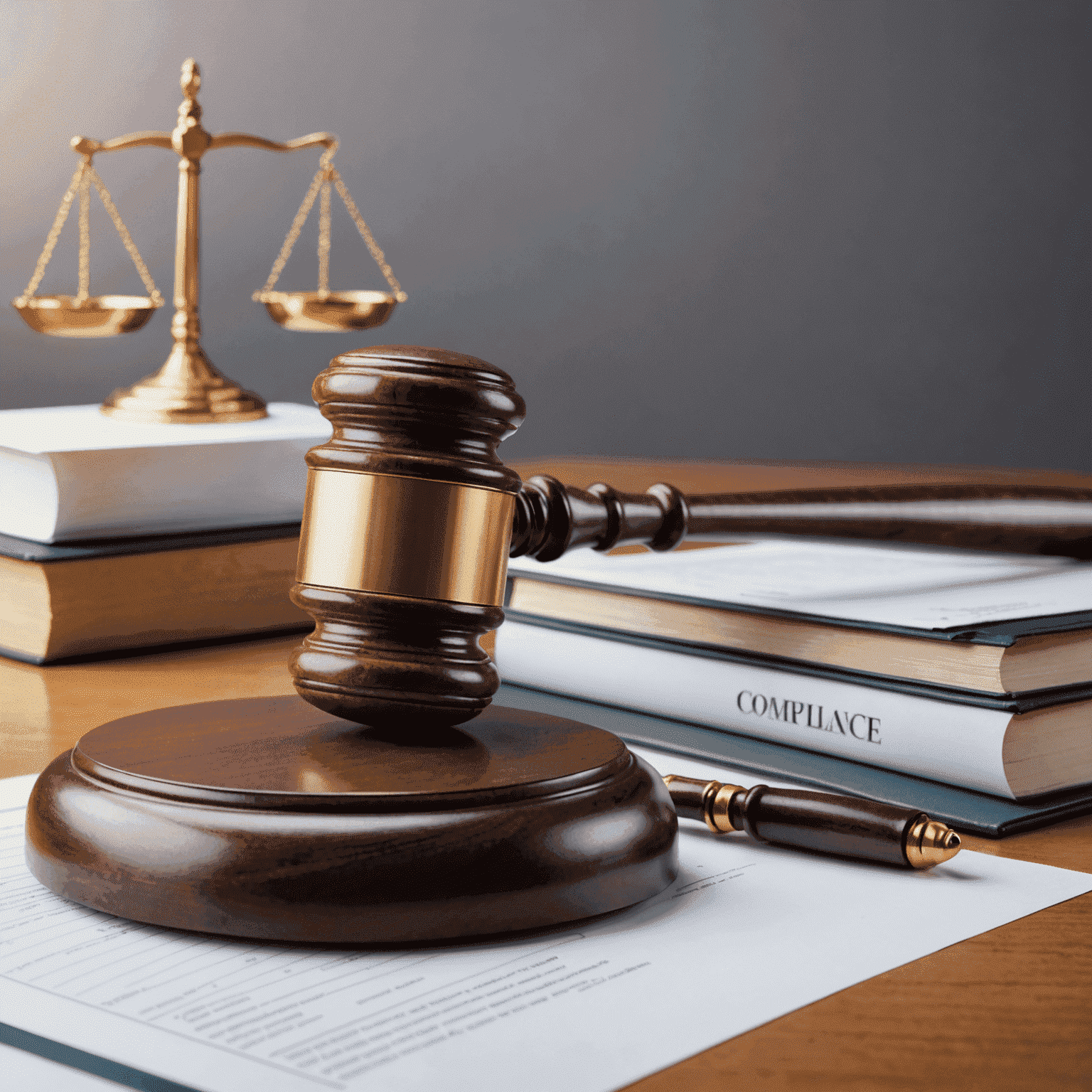 A gavel and a stack of legal documents representing regulatory compliance